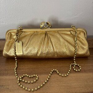Coach Amanda Darcy Metallic Gold Leather Evening Clutch Crossbody Shoulder Bag
